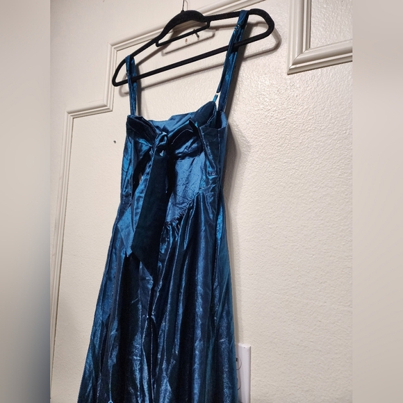 Lulus Immaculate Aura Shiny Dark Teal Taffeta Maxi Dress With Pockets S Wedding - Picture 10 of 11